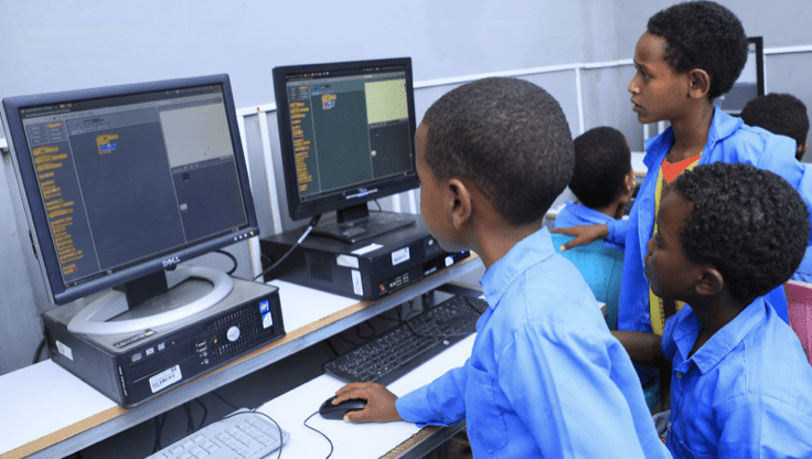 Students at Abdi Adama school using Scratch to learn basic