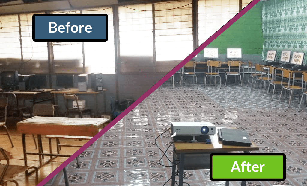Before and after shot of a computer lab